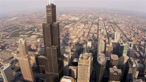 Aerial Sunrise View Of Trump Tower Willis Tower From High Elevation