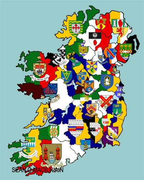 I Made A Map Of The Traditional 32 Irish Counties With Their Coat Of