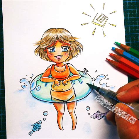 Watercolor Pencils Tutorial Draw Chibi Summer Girl By Frankekka On