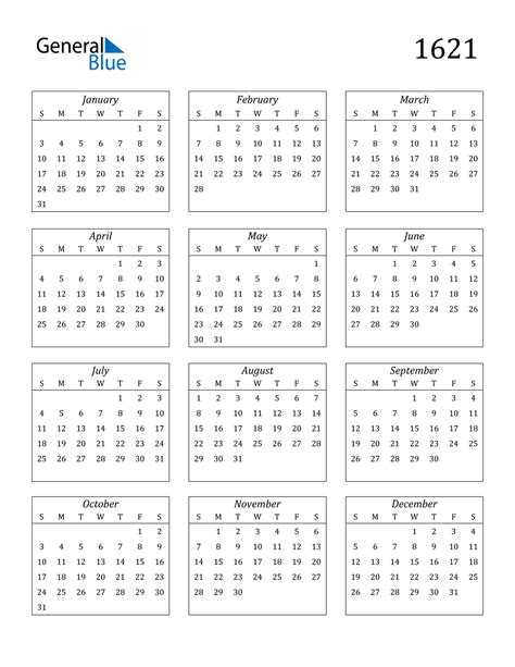 1621 Calendar Pdf Word Excel