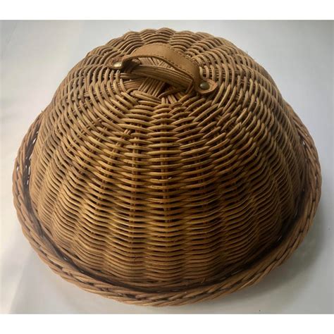Details about vintage pyrex 233 wicker rattan basket serving tray with leather handles see original listing. Large French Cloche Cheese Bell in Natural Woven Wicker ...