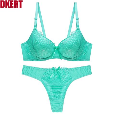 Dkert Sexy Lace Women Bra Set Push Up Lace Underwear Set Solid Plus Size B C Cup Bra And Thong