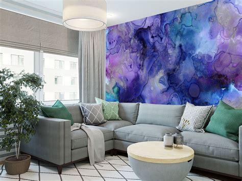 Purple Ink Abstraction Wall Mural Purple Stains Watercolor Etsy