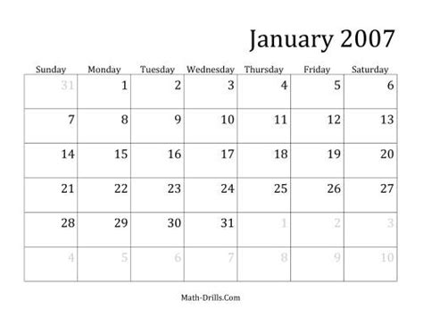 2007 Monthly Calendar