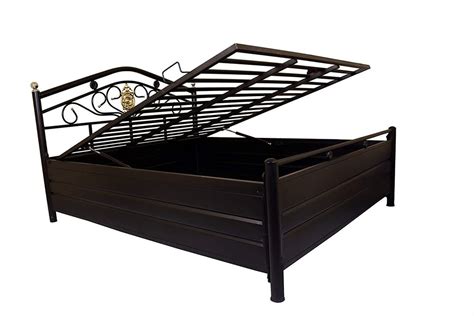 Brown Mild Steel 6x4 Feet Metal Storage Double Bed For Home Size 65
