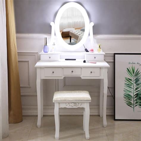 Zimtown Vanity Dressing Table Set With Makeup Mirror Muti Functional