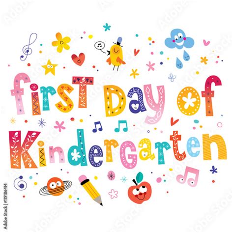First Day Of Kindergarten Unique Lettering Kids Design Stock Vector