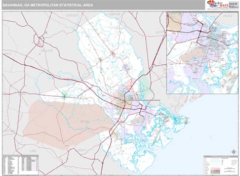 Savannah Ga Metro Area Zip Code Wall Map Premium Style By Marketmaps