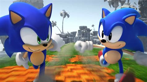 Anniversary Classic Modern And Classic Sonic Looking At