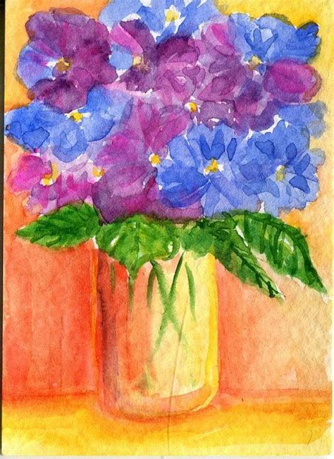 Aceo Hydrangeas Painting Art In Vase Original By Sharonfosterart