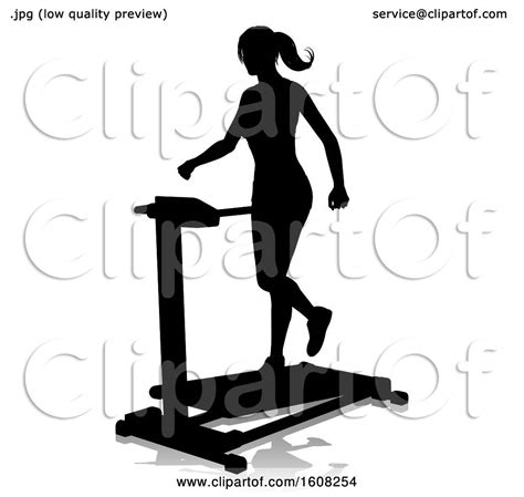 Clipart Of A Silhouetted Woman Working Out On A Treadmill