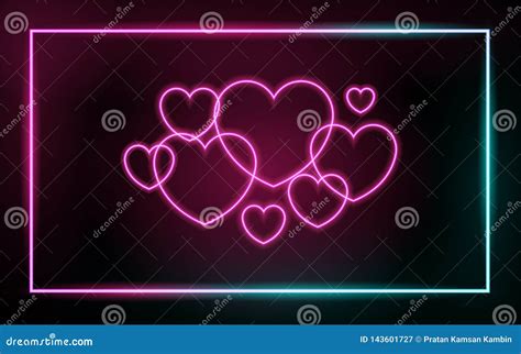 Neon Glowing Lines Love Concept Heart Neon Background Design Stock