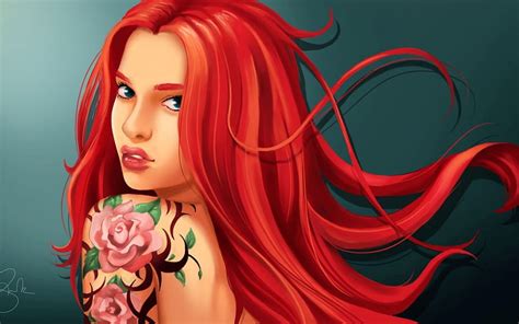 X Px P Free Download Redhead With Tattoo Rose Pink Fantasy Art Tattoo Redhead