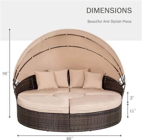 Suncrown Outdoor Patio Round Daybed With Retractable Canopy Brown
