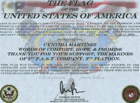 The flag of afghanistan started to be used on january 4, 2004. Flag Flown Over Afghanistan Certificate - bedouins0lqu9