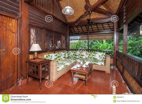 traditional  antique living room  bali villa stock photo image