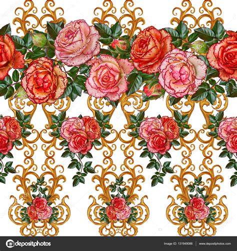 Personalize your project with this lovely folk art flower border design. Horizontal floral border. Pattern, seamless. Garland of ...