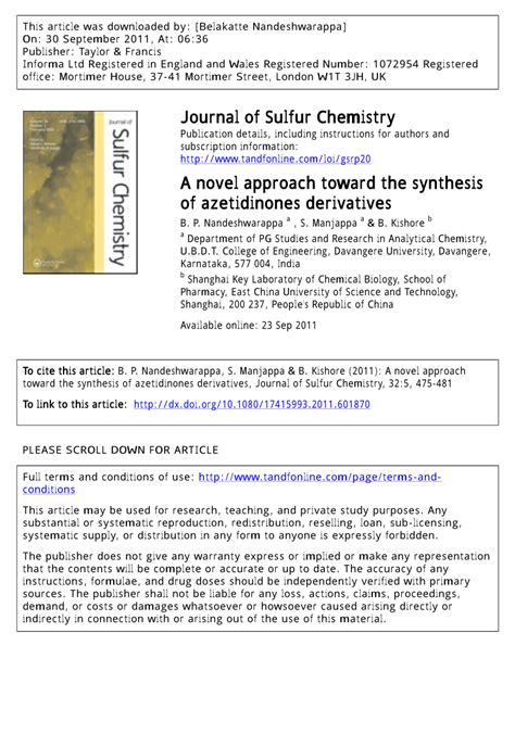 PDF A Novel Approach Toward The Synthesis Of Azetidinones Derivatives