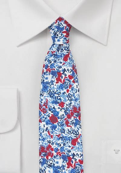 floral skinny necktie in red white blue bows n