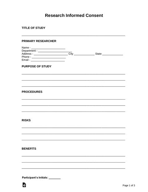 Free Research Informed Consent Form Pdf Word Eforms