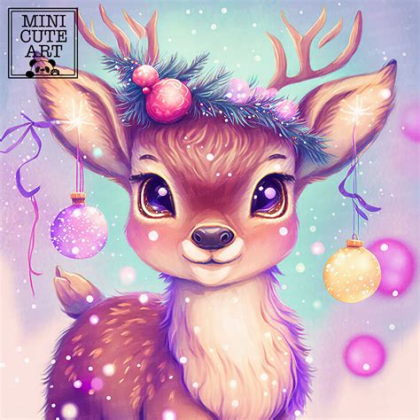Watercolor Christmas Deer Clip Art Christmas Deer Clip Art Etsy