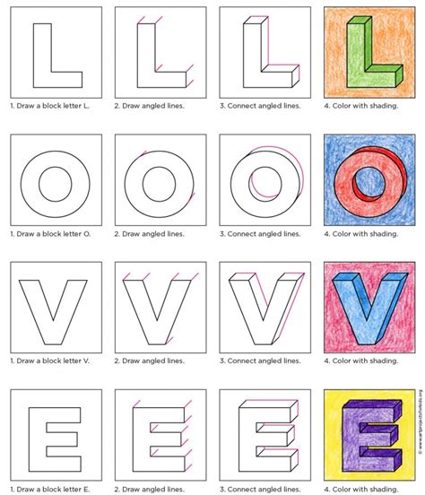 Draw 3d Block Love Letters · Art Projects For Kids