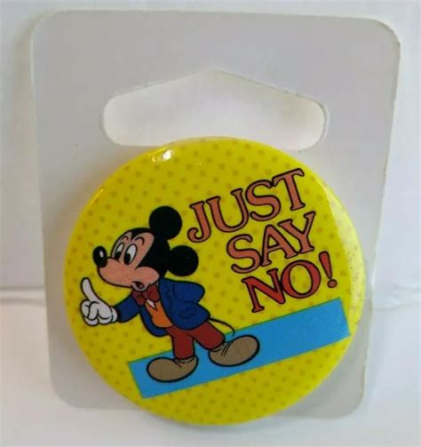 Mickey Mouse Just Say No Disney Button Badge Pinback Vintage Original