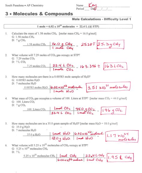 The Mole And Molar Mass Worksheets Answers Chemistry Worksheets