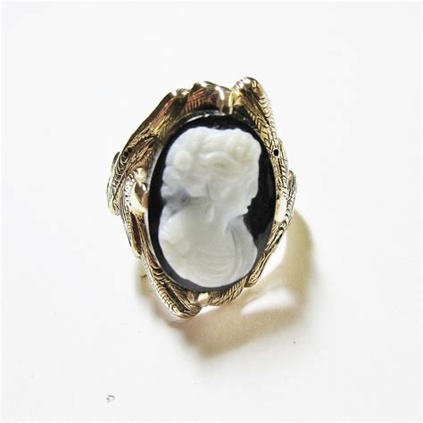 Ladies Onyx Cameo Ring From Warejewelry On Ruby Lane