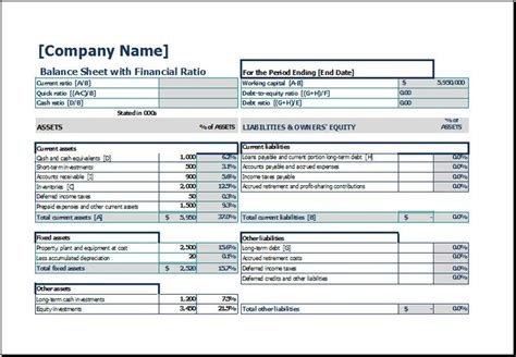 Excel Balance Sheet And Income Statement Template