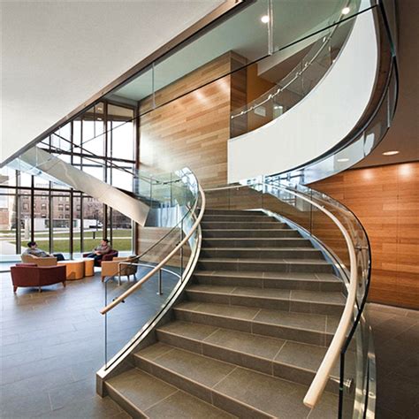 Customized Design Curved Staircase Interior Wood Stairs With 12mm