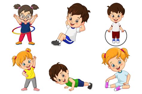 Cartoon Sporty Kids Vector Clipart Set Gráfico Por Mimosa Studio