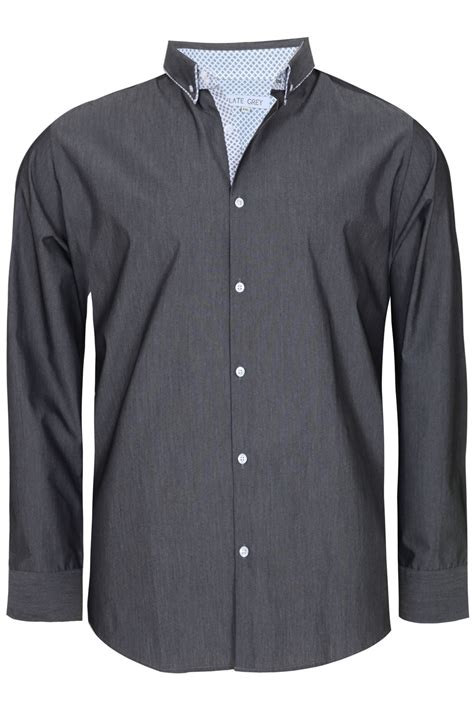 Slate Grey Dark Grey Formal Long Sleeve Shirt Extra Large Sizes Ml1xl