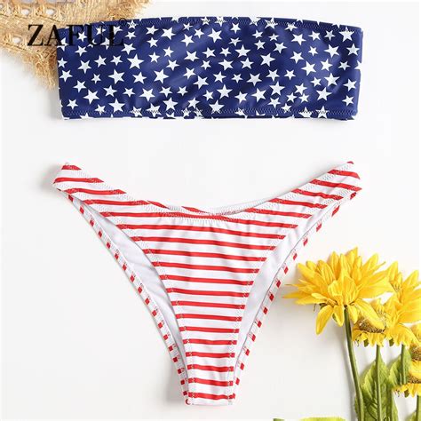 Zaful 2018american Flag Bikini Swimwear Women Bandeau Swimsuit Sexy