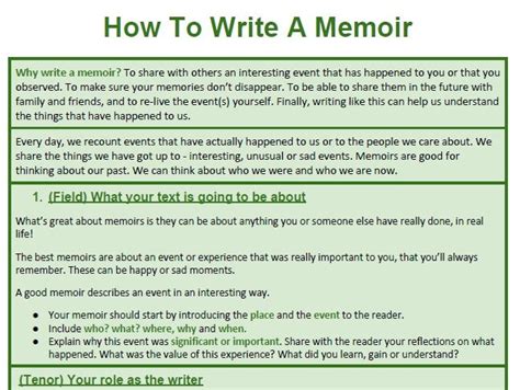 Genre Booklet How To Write Memoir How To Recount Teaching Resources