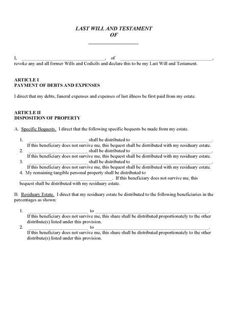 Colorado Simple Will For Single Person Free Printable Legal Forms