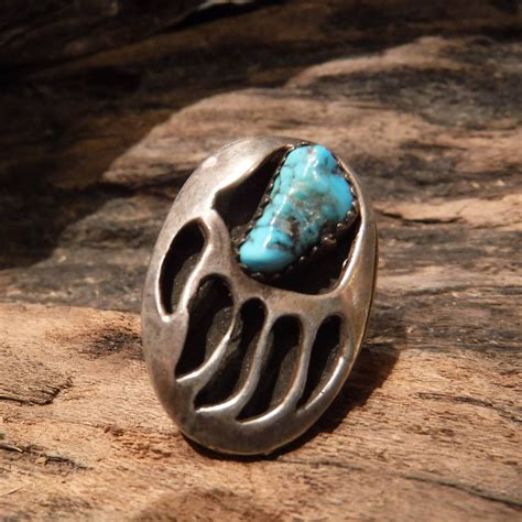 Vintage Large Bear Paw Ring Navajo Native American Turquoise Claw Size