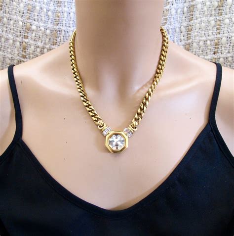 Vintage Sal Swarovski Crystal Gold Tone Choker Necklace From