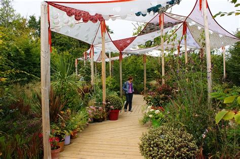 Contemporary Garden With Festive Shade Structure And Exciting Potted