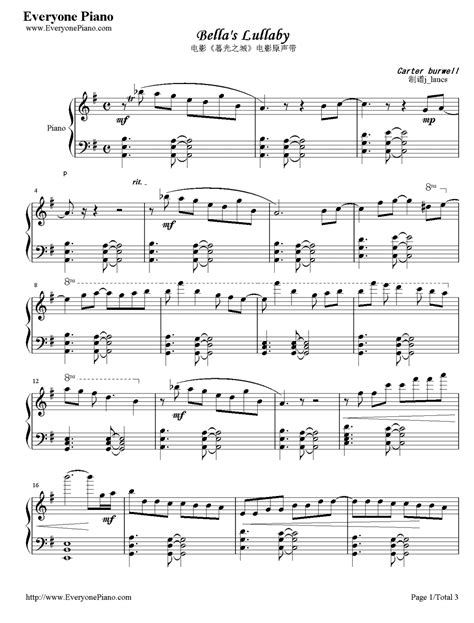 This is the free bella's lullaby (twilight) sheet music first page. Free Bella's Lullaby Sheet Music Preview 1 | Piano sheet ...