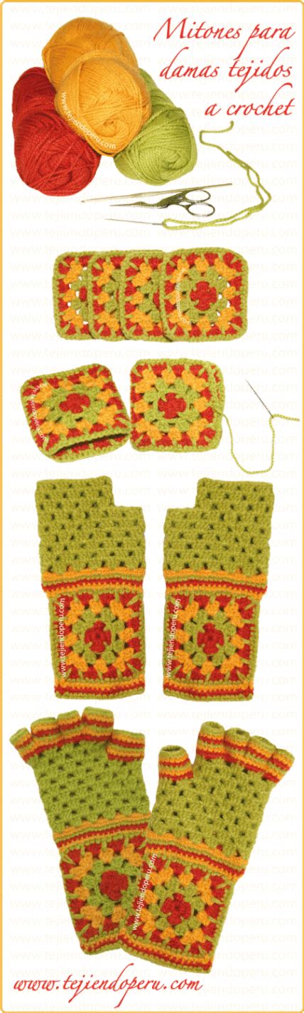 Mitones para damas Tejiendo Perú Guantes de ganchillo Crochet