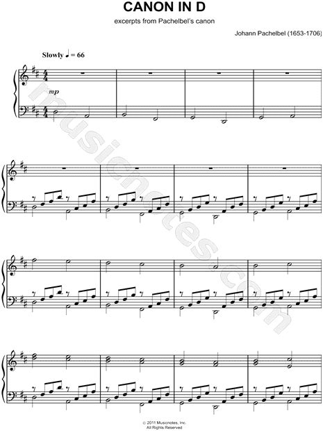 These can be printed just once but at any time. Johann Pachelbel "Canon in D" Sheet Music (Easy Piano ...