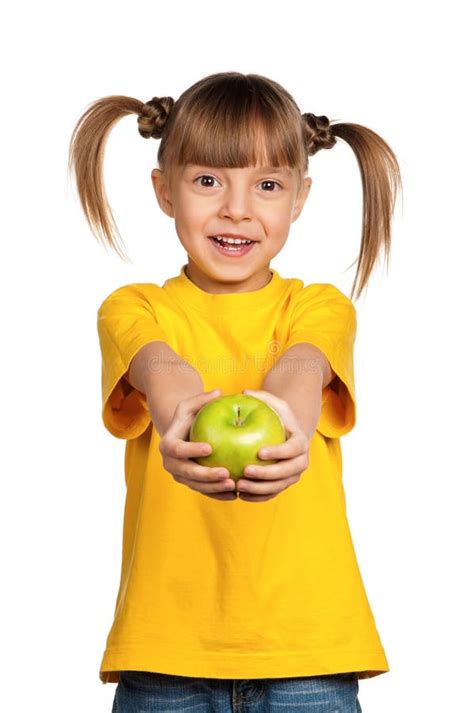 Girl With Apple Inflates Cheeks Stock Image Image Of Hair Diet 26663375