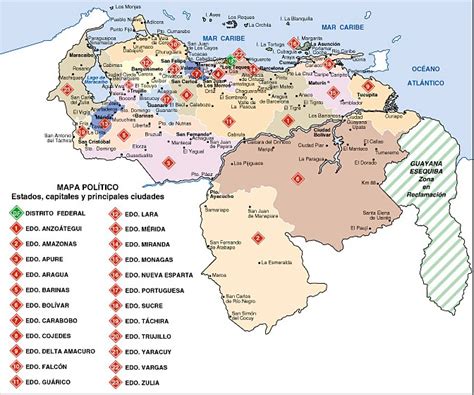 Mapa De Venezuela Con Sus Estados Y Capitales Mapa Físico Geográfico