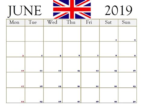 June 2019 Holidays Calendar