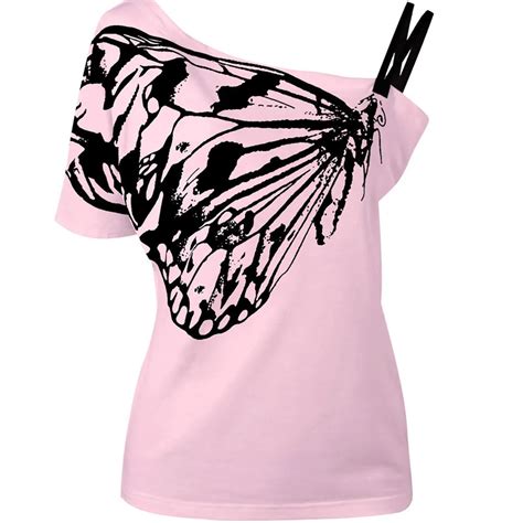 Xunnewei Summer New Sexy Ladies Fashion Short Sleeve Oblique Butterfly Print Black White Cotton