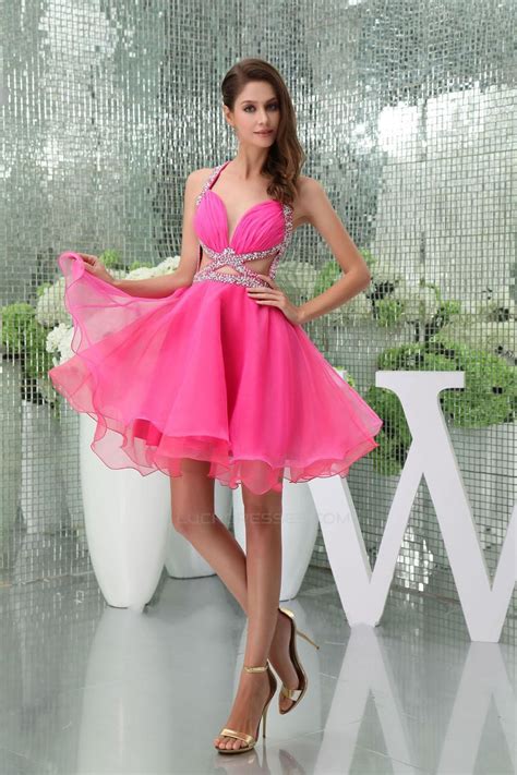 Hot Pink Short Beaded Prom Cocktail Dresses Ed