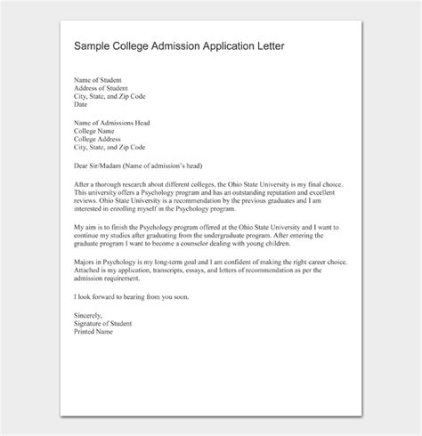 College Admission Application Letter Format With Sample Letters