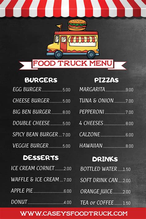 Food Truck Menu Template Printable Food Truck Menu Food Truck Food