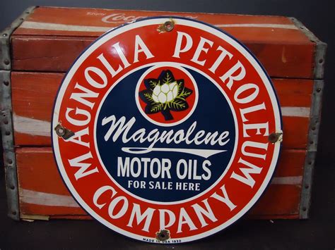 Old Vintage Magnolia Motor Oils Porcelain Enamel Gas Pump Sign Motor Oil Antique Price